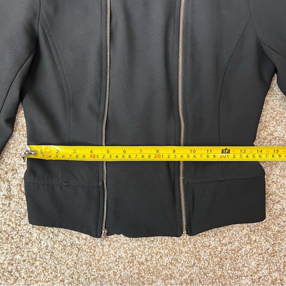Black Cropped Moto Jacket Size Small Gold Double Zippers - Picture 6 of 12